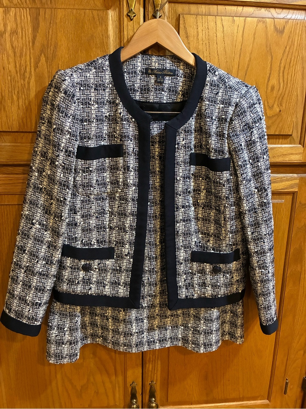 Brooks Brothers X Neill Johnstone Blue and White Tweed Blazer and Skirt Suit 8